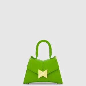 Green Mini Structured Leather Top Handle Bag
